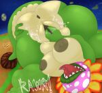 2025 3_fingers 3_toes absurd_res anthro anus areola artist_name belly big_areola big_breasts bodily_fluids bonebees breasts butt butt_grab clubbed_tail darkened_nipples digital_drawing_(artwork) digital_media_(artwork) dino_piranha dripping elemental_creature feet female fingering fingers flexible flora_fauna genital_fluids genitals green_body green_lips hand_on_butt heart_symbol hi_res huge_breasts lips mario_bros markings masturbation nintendo nipples non-mammal_breasts non-mammal_nipples open_mouth open_smile overweight overweight_female petals piranha_plant plant plump_labia rawr roaring saliva saliva_drip saliva_on_tongue saliva_string scales sharp_teeth smile solo spots spotted_markings spread_butt spread_vulva spreading super_mario_galaxy tail tan_body teeth text toes tongue tongue_out upside_down vaginal vaginal_fingering vaginal_fluids vaginal_masturbation ventral_scales vulva weapon_tail