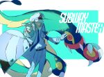  1boy azisaiharumaki56 belt black_belt blue_necktie border character_name coat collared_shirt commentary_request eelektross emmet_(pokemon) gloves grey_eyes grey_hair hat highres long_sleeves male_focus necktie pants pokemon pokemon_(creature) pokemon_bw shirt short_hair white_border white_coat white_gloves white_hat white_pants white_shirt 