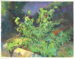  angelasungart commentary english_commentary flower grass highres no_humans original painting_(medium) plant plant_focus shadow still_life sunlight traditional_media tree tree_shade weeds 