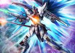  amasaki_yusuke beam_rifle commentary_request energy_gun freedom_gundam glowing gun gundam gundam_seed holding holding_gun holding_weapon mecha mecha_focus mechanical_wings mobile_suit no_humans robot science_fiction shield solo v-fin weapon wings yellow_eyes 