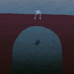 2025 ambiguous_gender anthro arch bridge canid canine canis demensa detailed_background digital_media_(artwork) domestic_dog falling fur grey_body grey_fur hi_res mammal pixel_(artwork) plushie sad solo teddy_bear