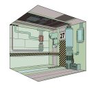  absurdres caution_tape commentary_request dollhouse_view highres in-universe_location isometric lobotomy_corporation medu_(rubish) no_humans project_moon scenery sign simple_background white_background 