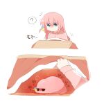  1girl blue_eyes bocchi_the_rock! commentary_request cube_hair_ornament dual_persona gotoh_hitori gotoh_hitori_(tsuchinoko) hair_ornament jacket jitome long_hair long_sleeves one_side_up peeking pink_hair pink_jacket rebecca_(keinelove) simple_background track_jacket white_background 