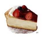  cake cake_slice food food_focus fruit itou_yuuji no_humans original realistic signature simple_background strawberry white_background 