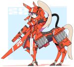  1girl 2026 absurdres arm_up armor blonde_hair blue_eyes centaur chinese_zodiac closed_mouth commentary_request full_armor full_body hair_through_headwear helmet highres horse_tail long_hair looking_at_viewer mecha_musume mechanical_legs multiple_legs original pelvic_curtain ponytail red_armor rocket_launcher sanm_sk sidelocks solo standing standing_on_three_legs tail taur visor_(armor) weapon year_of_the_horse 