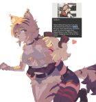 2025 4_fingers absurd_res anthro arm_wraps belt big_breasts blonde_hair blush blush_stickers boots bottomwear breasts burnice_white cleavage cleavage_cutout clothed clothing collar countershade_hands countershading crop_top cutout digital_media_(artwork) duo ear_tuft english_text eyes_closed felid feline felis female female/female fingers footwear fur fur_tuft google google_search green_eyes hair heart_symbol hi_res hug hugging_another hugging_from_behind human inner_ear_fluff leather leather_clothing leather_legwear leather_thigh_highs legwear light lighting looking_at_another looking_at_partner mammal mangedugruau markings mihoyo neck_tuft ponytail pulchra_fellini romantic romantic_couple shaded shirt shoes shorts simple_background tail text thigh_highs thiren topwear tuft twintails_(hairstyle) white_body white_fur wraps yellow_body yellow_fur zenless_zone_zero