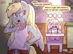 amber_eyes anthro band-aid bandage bodily_fluids clothing crying daughter_(lore) derpy_hooves_(mlp) dialogue dinky_hooves_(mlp) duo electronics english_text equid equine female food friendship_is_magic greeting hasbro hi_res high_chair horn mammal mother_(lore) mother_and_child_(lore) mother_and_daughter_(lore) my_little_pony mythological_creature mythological_equine mythology parent_(lore) parent_and_child_(lore) parent_and_daughter_(lore) pegasus phone shirt tank_top tears text topwear unicorn wings xconitox