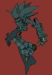  1boy from_side highres humanoid_robot male_focus mecha_sonic_mkii no_mouth red_background robot simple_background solo sonic_&amp;_knuckles sonic_(series) sonic_the_hedgehog_(classic) submarinechamomile wheel 