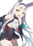  1girl animal_ears azur_lane black_hairband breasts brown_eyes extra_ears gotyou hairband long_hair looking_at_viewer open_mouth rabbit_ears shimakaze_(azur_lane) simple_background small_breasts smile solo very_long_hair white_background white_hair 