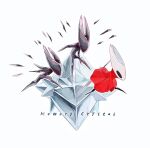  1girl ben-day_dots black_eyes cloak commentary crystal english_text from_side gameplay_mechanics highres hightguy hollow_knight hollow_knight:_silksong hornet_(hollow_knight) horns needle_(hollow_knight) red_cloak screentones solo symbol-only_commentary weapon weapon_on_back white_background 