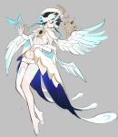  1boy ahe63011 angel_wings aqua_hair barefoot black_hair blindfold blush braid bridal_gauntlets capelet chest_tattoo chinese_commentary commentary_request covered_eyes crop_top crystalfly_(genshin_impact) feathered_wings feet floating_hair genshin_impact gold_trim gradient_hair gradient_wings grey_background head_wings highres hood hood_up hooded_capelet leg_tattoo male_focus medium_hair multicolored_hair multicolored_wings multiple_wings navel parted_lips seraph shirt short_shorts shorts side_braids simple_background single_thighhigh sleeveless sleeveless_shirt solo stomach tattoo thighhighs toes twin_braids venti_(archon)_(genshin_impact) venti_(genshin_impact) white_bridal_gauntlets white_capelet white_shirt white_shorts white_thighhighs white_wings wings wings_over_eyes 