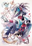  anchor ascot chain clothed_pokemon coco7 commentary dagger flower furry jewelry knife manaphy petals pokemon pokemon_(creature) red_flower red_neckwear red_ribbon ribbon spikes spyglass toes waist_cape weapon white_ascot wrist_cuffs 