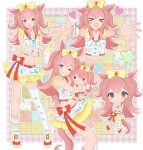  >_< 1girl :3 agnes_digital_(full-color_fangirling)_(umamusume) agnes_digital_(umamusume) animal_ears ankle_cuffs asymmetrical_legwear bead_bracelet bead_necklace beads belt belt_buckle blush blush_stickers border bow bracelet buckle character_cutout character_doll chibi chibi_inset clenched_hands closed_mouth colored_skin colorful_background commentary contrapposto crop_top cropped_torso doll dotted_line double-parted_bangs drooling english_commentary facing_viewer feet_out_of_frame frilled_shirt frills grey_eyes grin hair_bow hand_on_own_arm hands_up heart heart_print highres horse_ears horse_girl horse_tail hugging_doll hugging_object incoming_hug jewelry kneehighs knees_together_feet_apart layered_skirt leaning_back long_hair looking_at_viewer midriff miniskirt mouth_drool multicolored_shoes multicolored_skirt multicolored_socks multiple_views navel necklace one_eye_closed open_hands open_mouth outline outside_border pink_hair plaid_background pleated_skirt pweasy reaching reaching_towards_viewer red_belt red_bow scrunchie shirt single_blush_sticker single_kneehigh single_sock single_thighhigh single_wrist_cuff skirt sleeveless sleeveless_shirt smile socks solid_oval_eyes standing star_(symbol) star_ornament striped_clothes striped_socks tail thighhighs two_side_up umamusume uneven_legwear white_border white_outline white_skin white_thighhighs wrist_cuffs yellow_bow yellow_skirt 