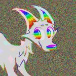  1:1 2026 canid canine canis closed_smile colored_line_art colorful_theme demensa domestic_dog english_text eyebrows fangs female feral fur grey_body grey_fur half-length_portrait hi_res mammal mouth_closed multicolored_eyebrows multicolored_eyes multicolored_line_art portrait rainbow_eyebrows rainbow_eyes rainbow_inner_ear rainbow_line_art rainbow_nose rainbowpaw_(demensa) smile solo sparklefur teeth text 