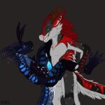 4_toes 5_fingers absurd_res accessory anthro arm_tuft back_tuft balls beaded_jewelry beads belly black_body black_fur blue_body blue_eyes blue_horn blue_markings blue_penis blush bodily_fluids brown_horn bunny_costume cheek_tuft chest_tuft claws clothing costume cum cum_drip cum_from_ass cum_in_ass cum_inside cum_leaking_from_ass cum_leaking_out cum_on_belly cum_on_body dragon dripping duo ear_piercing ear_ring ejaculation elbow_tuft erection eye_contact facial_tuft fake_ears fake_rabbit_ears feet fingers fishnet_clothing fishnet_legwear fluffy fluffy_balls fluffy_tail fur furgonomics genital_fluids genitals glowing glowing_genitalia glowing_penis golden_markings golden_ring green_eyes grey_belly grey_body grey_fur hair hand_on_leg hand_on_own_leg hand_on_own_thigh hand_on_thigh hi_res holding_partner holding_partner's_leg horn horn_accessory horn_jewelry jewelry leaking_cum leg_tuft legwear lifting_partner looking_at_another male male/male male_penetrated male_penetrating male_penetrating_male markings multicolored_body mythological_creature mythological_scalie mythology nude open_mouth orgasm penetration penile_spines penis penis_size_difference piercing red_body red_fur red_hair red_markings red_penis rhaelrhaelrasputin ribbed_penis ring_piercing scale_markings scales scalie scutes sex shoulder_tuft simple_background size_difference smile tail teeth toes tuft two_tone_body white_body white_sclera