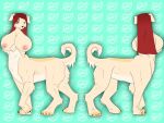  4:3 angela_(taur) areola big_areola big_breasts breasts canid canine curled_tail female floppy_ears fur hair hi_res huge_breasts hyper hyper_breasts long_hair mammal mature_female nude red_hair solo tan_body tan_fur taur vibranthollow 