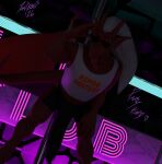  2026 anthro blender_(artwork) blender_cycles_(artwork) bottomwear brooklyn_(gargoyles) clothing digital_media_(artwork) disney domizoni erection eyebrows eyewear gargoyle gargoyles hair hi_res himbo_hooters humanoid long_hair looking_at_viewer male male_focus nightclub pole raised_eyebrow red_body shirt shorts solo stripper stripper_pole sunglasses tank_top tenting tongue tongue_out topwear 
