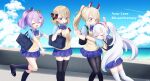  4girls :d :o ^_^ animal_ears anniversary ayanami_(azur_lane) ayanami_(grade_a_sailor_uniform)_(azur_lane) azur_lane bag black_footwear black_legwear black_ribbon blue_bow blue_eyes blue_shirt blue_skirt blush bow closed_eyes closed_mouth collared_shirt commentary_request copyright_name day fake_animal_ears hair_ribbon hairband headgear highres hug javelin_(azur_lane) javelin_(slow_ahead!)_(azur_lane) kneehighs kokone_(coconeeeco) laffey_(azur_lane) light_brown_hair loafers long_hair multiple_girls open_mouth outdoors pantyhose parted_lips plaid plaid_bow plaid_skirt ponytail purple_hair rabbit_ears red_eyes red_hairband ribbon school_bag school_uniform shirt shoes skirt smile standing standing_on_one_leg sweater_vest thighhighs twintails very_long_hair white_hair white_legwear z23_(azur_lane) 
