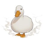  animal animal_focus bird commentary duck english_commentary full_body ghost highres looking_at_viewer nilan_1999 no_humans original simple_background solo standing steam white_background 
