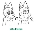  anthro black_sclera custom_species darli_buni duo echodweller_(darli_buni) empty_eyes female female_symbol fluffy_ears gender_symbol hi_res looking_away male male_symbol neck_tuft neutral_face pouch_(anatomy) pupils shoulder_tuft sketch symbol text tuft white_pupils 