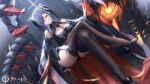  1girl absurdres ainrichman ass august_von_parseval_(azur_lane) azur_lane bare_shoulders black_footwear black_legwear clothing_cutout cross crossed_legs curled_horns detached_sleeves dress dutch_angle full_body gloves hair_over_one_eye high_heels highres horns iron_cross light_smile long_hair looking_at_viewer mechanical_animal mechanical_dragon mechanical_horns microdress purple_eyes purple_hair shoe_dangle shoes sitting solo thighhighs thighs throne underboob_cutout very_long_hair white_gloves 