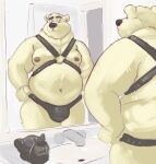  anthro bathroom belly big_belly blue_eyes bulge clothing fur harness male mammal mask mirror moobs navel overweight overweight_male polar_bear solo tcw underwear ursid ursine white_body white_fur 