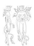 1_horn 4_arms 6_wings angel covered_face feathered_wings feathers hi_res hooves horn male monochrome multi_arm multi_limb multi_wing nipples small_wings solo teratomorph veil veil_angel wings 