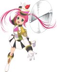  1girl armor band_uniform chelsea_torn chelsea_torn_(marching_band) collar full_body game_cg gloves green_eyes hair_tie hat highres looking_at_object majorette marching_band marching_band_baton official_alternate_costume official_art open_mouth pink_hair pointy_ears ponytail shako_cap shoes short_hair sidelocks skirt smile solo spinning split_ponytail tales_of_(series) tales_of_asteria tales_of_destiny throwing transparent_background twintails white_shoes white_skirt 