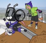  amputee anthro avery_(disambiguation) clothed clothing disability duo felid feline fur furry gemerency hair hoodie male mammal mouse murid murine nikki open_mouth outside rodent sk8_infinite skateboard topwear trick wheelchair 