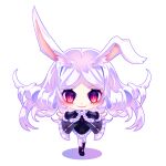  1girl animal_ear_fluff animal_ears black_dress black_shoes bow chibi commentary_request deformed dress footwear_bow frilled_sleeves frills full_body gothic_lolita highres kuronohanpen lolita_fashion long_hair long_sleeves looking_at_viewer original outstretched_arms pantyhose parted_bangs parted_lips petticoat rabbit_ears red_eyes shoes simple_background slit_pupils smile solo white_background white_hair white_pantyhose 