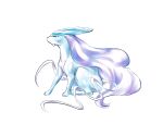  akihorisu closed_mouth commentary_request full_body looking_up no_humans pokemon pokemon_(creature) red_eyes sitting solo suicune toes white_background 