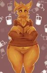  anthro belly big_breasts biped blush bottomless breasts brown_body brown_eyes brown_fur cheek_tuft chest_tuft claws clothed clothing curvaceous curvy_figure curvy_hips ear_piercing ear_ring facial_tuft female fur genitals head_tuft hi_res huge_breasts kala_(raljoy) looking_at_viewer markings navel neck_tuft nipple_outline open_mouth piercing pussy raljoy simple_background slightly_chubby solo standing surprised_expression sweater sweater_only thick_thighs tojol topwear topwear_only tuft voluptuous wide_hips 