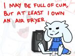  air_fryer anthro bodily_fluids bottomless cave_story clothed clothing cum cum_in_pussy cum_inside cum_on_ground english_text female fur genital_fluids humor lagomorph looking_at_viewer machine mammal meme mimiga ponporio_(artist) reaction_image scar shitpost sitting solo sue_sakamoto sweat sweater text topwear video_games white_body white_fur 