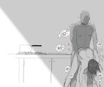  1boy 1girl ahoge bent_over commander_(girls&#039;_frontline) completely_nude faceless faceless_male girls&#039;_frontline greyscale helianthus_(girls&#039;_frontline) hetero highres huqu kitchen korean_text long_hair monochrome nude pot s-head_commander sex sex_from_behind standing standing_sex translation_request 