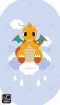  character_name claws cloud colored_skin commentary_request dragon dragonite full_body highres horns meme_(sleepsheep) no_humans orange_skin pokemon pokemon_(creature) pokemon_focus single_horn solo star_(symbol) star_in_eye symbol_in_eye tail water wings 