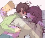  &lt;3 ambiguous_gender ambiguous_on_anthro anthro bed blush breasts cellphone clothed clothing deltarune duo female female/ambiguous female_on_human furniture hair hi_res holding_object human human_on_anthro interspecies kris_(deltarune) lying mammal navel on_bed phone purple_body reptile scalie simple_background smartphone sskomu_(artist) susie_(deltarune) teeth undertale_(series) video_games white_background 