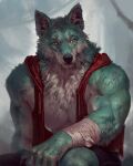  4:5 anthro biceps canid canine canis clothing hi_res male mammal muscular muscular_anthro muscular_male pecs solo taran_fiddler wolf 