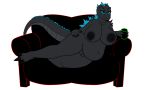  absurd_res container cup female fupa furniture godzilla godzilla_(series) hi_res lizard neon overweight pregnant reptile scales scalie sofa solo the0blank0slate thick_thighs toho 