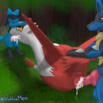  1:1 ahegao anus blubluumon bodily_fluids butt cum cum_in_mouth cum_in_pussy cum_inside fellatio female feral genital_fluids genitals grabbing_head group hi_res knot latias legendary_pok&eacute;mon looking_pleasured lucario male male/female nintendo oral penile penis pok&eacute;mon pok&eacute;mon_(species) pussy riolu sex tail_grab video_games 