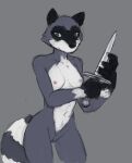  almond_pecanpaws anthro breasts dagger digital_media_(artwork) earth_eternal female fur genitals hi_res holding_object holding_weapon mammal melee_weapon nipples nude procyonid pussy raccoon sealer4258 simple_background solo video_games weapon white_body white_fur 