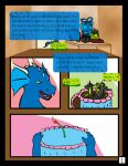  cake candle comic dessert dialogue dragon drakyr english_text feral fire food frosting gesture ghostdraggy gift group happy_birthday hi_res jacree_(draconity) male open_mouth salute sillydraco sillydraco_(sillydraco) smile speech_bubble text 