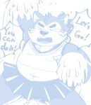  absurd_res anthro belly blush canid canine canis cheerleader cheerleader_outfit clothed clothing crossdressing domestic_dog embarrassed english_text hi_res lifewonders live-a-hero male mammal mokdai navel overweight pom_poms sketch solo text video_games zuboboz 