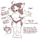  anthro arvol_(kevinsano) big_breasts big_ears bottomwear breasts clothing copper_(dorian-bc) cutoffs denim denim_clothing dorian-bc english_text fangs female hi_res huge_breasts humanoid knock-kneed midriff pencil_(object) short_stack shorts solo text thick_tail wide_hips 