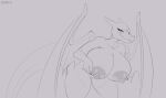  anthro bent_over big_breasts breasts charizard female genitals hi_res holding_breast huge_breasts monochrome nintendo nipples nude pok&eacute;mon pok&eacute;mon_(species) pussy schwoo solo video_games 