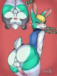  &lt;3 3:4 ambiguous_gender animal_crossing anthro anus backsack balls big_butt blonde_hair blush butt butt_grab clothed clothing dialogue digital_media_(artwork) disembodied_hand duo english_text erection fur genitals girly green_body green_fur hair hand_on_butt hi_res humanoid_genitalia humanoid_penis lagomorph legs_up legwear leporid letterman_jacket looking_at_viewer looking_back male male/ambiguous male_focus mammal nintendo one_eye_closed open_mouth partial_nudity penis presenting presenting_hindquarters rabbit raised_tail sasha_(animal_crossing) simple_background smile solo_focus spread_anus spread_butt spreading stockings text trex_b6 video_games white_body white_fur wink winking_at_viewer 