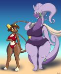 2021 3_toes 5_fingers alolan_raichu anthro big_breasts bikini breasts brown_body brown_eyes brown_fur brown_hair cheek_spots chest_tuft chubby_anthro chubby_female cleavage clothed clothing countershade_torso countershading curled_tail dragon dripping duo eye_contact feet female fingers full-length_portrait fur goodra green_eyes hair halcy0n hi_res huge_breasts larger_anthro larger_female long_neck long_tail looking_at_another mammal navel nintendo pok&eacute;mon pok&eacute;mon_(species) portrait purple_body regional_form_(pok&eacute;mon) rodent size_difference slime smaller_anthro smaller_female smile standing swimwear tail_tuft thick_thighs toes tuft video_games wide_hips yellow_nose 