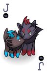 ambiguous_gender blubbs.y card duo face_lick generation_5_pokemon licking looking_at_viewer nintendo playing_card pokemon pokemon_(species) shiny_pokemon sibling_(lore) tongue zorua