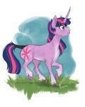 absurd_res chest_tuft equid equine female feral friendship_is_magic grass hasbro hi_res hooves horn mammal maxiima my_little_pony mythological_creature mythological_equine mythology plant scarred_body simple_background solo tail tail_wraps tuft twilight_sparkle_(mlp) unicorn wraps