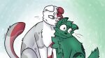 2018 ambiguous_gender blue_eyes blush bodily_fluids domestic_cat duo face_lick felid feline felis feral feralized floppy_ears fluffy folded_ears fur gradient_background green_background green_body green_fur grey_eyes heterochromia izuku_midoriya licking long_tail mammal mrstoxicmania multicolored_body multicolored_fur my_hero_academia quadruped red_body red_fur short_tail simple_background spots sweat sweatdrop tail todoroki_shouto tongue white_background white_body white_fur