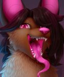  2d_animation animated anthro bloominglynx chiropteran glowing low_res male mammal mouth_shot open_mouth pink_eyes portrait short_playtime solo teeth tongue 